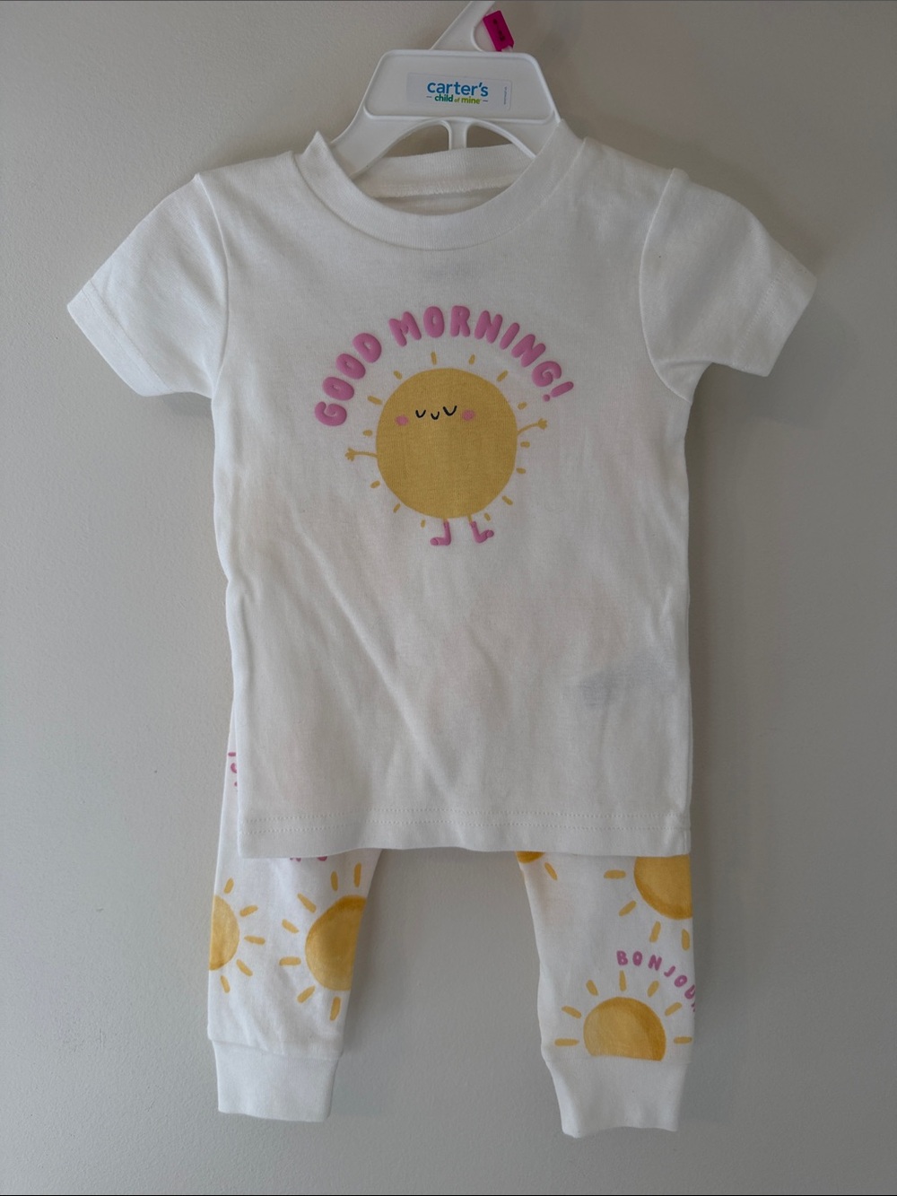 Carter's White Pajama Set with Yellow Sun and Pink Lettering